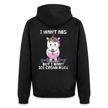 Einhorn Eis Hanteln Geschenk - Unisex Premium Bio Zip Hoodie - Schwarz - Hinten - Nico (187cm)