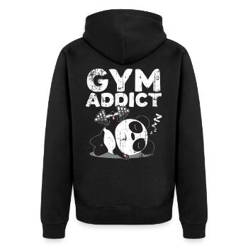 Panda Hantel Geschenk - Unisex Premium Bio Zip Hoodie - Schwarz - Hinten - Nico (187cm)