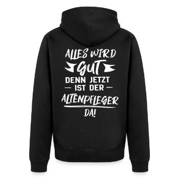 altenpfleger. alles wird gut. lustig - Unisex Premium Bio Zip Hoodie - Schwarz - Hinten - Nico (187cm)