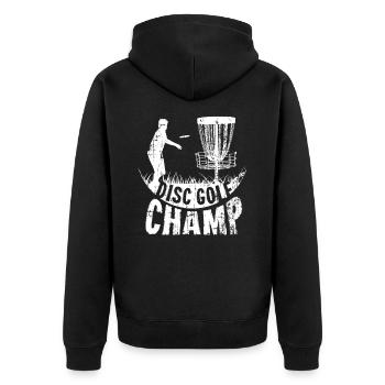 Disc Golf Champion Frisbee Korb - Unisex Premium Bio Zip Hoodie - Schwarz - Hinten - Nico (187cm)