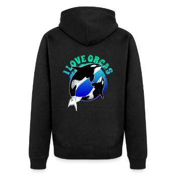 Orca Schwertwal - Unisex Premium Bio Zip Hoodie - Schwarz - Hinten - Nico (187cm)