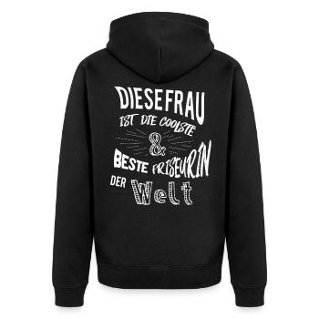 Friseurin - Unisex Premium Bio Zip Hoodie - Schwarz - Hinten - Nico (187cm)