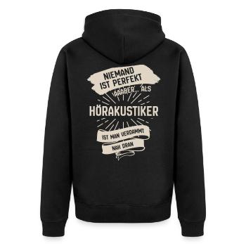 hörakustiker sind perfekt nah dran Spruch - Unisex Premium Bio Zip Hoodie - Schwarz - Hinten - Nico (187cm)