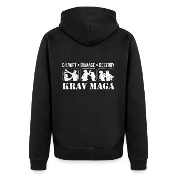 Krav Maga Geschenk - Unisex Premium Bio Zip Hoodie - Schwarz - Hinten - Nico (187cm)