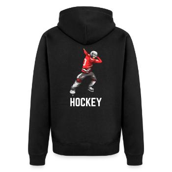 Hockey - Unisex Premium Bio Zip Hoodie - Schwarz - Hinten - Nico (187cm)