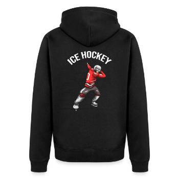 Ice Hockey Feldhockey Hockeyspieler - Unisex Premium Bio Zip Hoodie - Schwarz - Hinten - Nico (187cm)