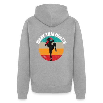 Muay Thai - Veste à capuche bio Premium Unisexe - gris chiné - Dos - Nico (187cm)