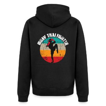 Muay Thai - Unisex Premium Bio Zip Hoodie - Schwarz - Hinten - Nico (187cm)