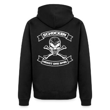 schocken heißt das spiel. Schocken Geschenk - Unisex Premium Bio Zip Hoodie - Schwarz - Hinten - Nico (187cm)