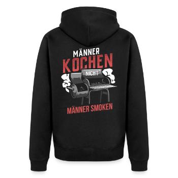 Grillen Grillmeister BBQ - Unisex Premium Bio Zip Hoodie - Schwarz - Hinten - Nico (187cm)
