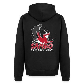 Sambo Combat Sport Geschenk - Unisex Premium Bio Zip Hoodie - Schwarz - Hinten - Nico (187cm)