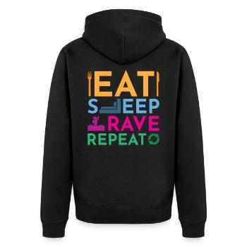 Rave Dance Electro - Unisex Premium Bio Zip Hoodie - Schwarz - Hinten - Nico (187cm)