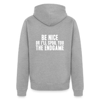 trahi la fin - Veste à capuche bio Premium Unisexe - gris chiné - Dos - Nico (187cm)
