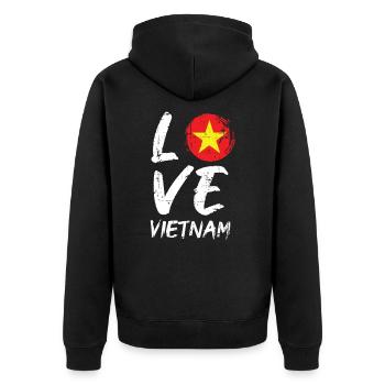 Vietnam - Unisex Premium Bio Zip Hoodie - Schwarz - Hinten - Nico (187cm)
