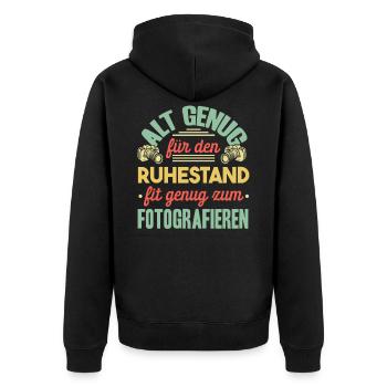 Fotograf Fotografieren Fotografie Kamera - Unisex Premium Bio Zip Hoodie - Schwarz - Hinten - Nico (187cm)