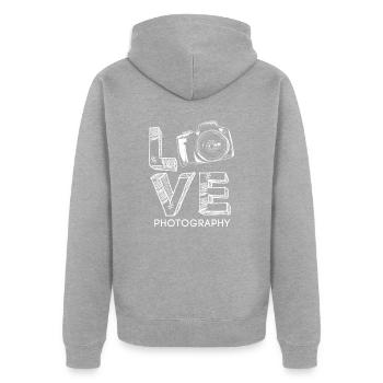 Photograph Fotografie Liebe Hobby - Unisex Premium Bio Zip Hoodie - Grau meliert - Hinten - Nico (187cm)