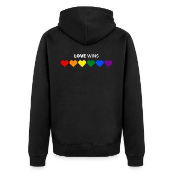 Regenbogen, LGBT, Rainbow, Gay Pride, Love Wins - Unisex Premium Bio Zip Hoodie - Schwarz - Hinten - Nico (187cm)