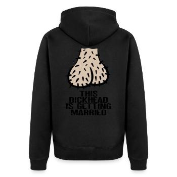 Dickhead Hoden Eier JGA Junggesellen Abschied - Unisex Premium Bio Zip Hoodie - Schwarz - Hinten - Nico (187cm)