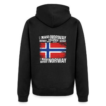 I love Norway - Unisex Premium Organic Zip Hoodie - black - Back - Nico (187cm)