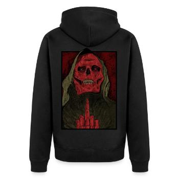 Roter Schädel F ing - Unisex Premium Bio Zip Hoodie - Schwarz - Hinten - Nico (187cm)