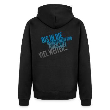 Bis In Die Unendlichkeit Geschenkidee - Unisex Premium Bio Zip Hoodie - Schwarz - Hinten - Nico (187cm)