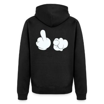 Fick dich Stinkefinger Mittelfinger - Unisex Premium Bio Zip Hoodie - Schwarz - Hinten - Nico (187cm)