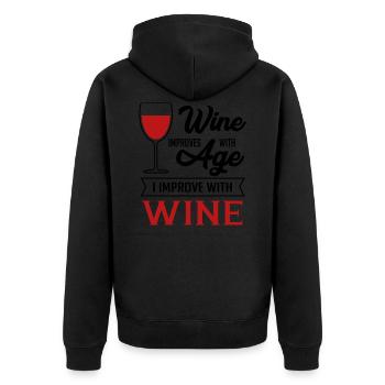 improve with wine and improve with wine - Unisex Premium Organic Zip Hoodie - black - Back - Nico (187cm)