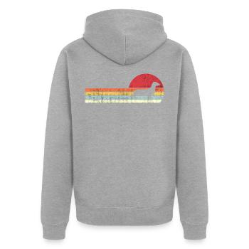 Vintage Retro Dackel T Shirt Hund für Männer & Frauen - Unisex Premium Bio Zip Hoodie - Grau meliert - Hinten - Nico (187cm)