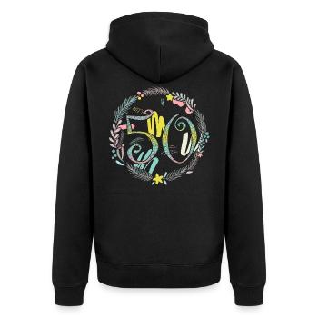 50, 50th birthday, anniversary, gift - Unisex Premium Organic Zip Hoodie - black - Back - Nico (187cm)