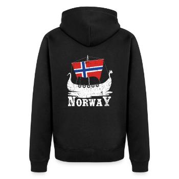 Norwegen Boot Wikinger - Unisex Premium Bio Zip Hoodie - Schwarz - Hinten - Nico (187cm)