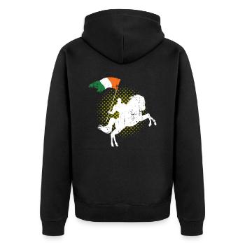 Irland Ritter Pferd Fahne - Unisex Premium Bio Zip Hoodie - Schwarz - Hinten - Nico (187cm)