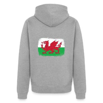 Wales - Unisex Premium Bio Zip Hoodie - Grau meliert - Hinten - Nico (187cm)