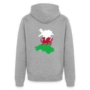 Wales - Unisex Premium Bio Zip Hoodie - Grau meliert - Hinten - Nico (187cm)