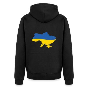 Ukraine - Unisex Premium Bio Zip Hoodie - Schwarz - Hinten - Nico (187cm)