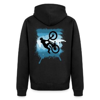 MTB Sprung Trick Mountainbike Graffiti - Unisex Premium Bio Zip Hoodie - Schwarz - Hinten - Nico (187cm)