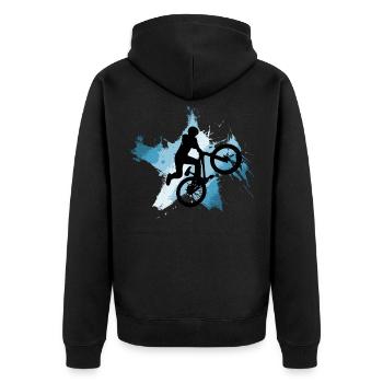 Mountainbike Jump Downhill MTB blau - Unisex Premium Bio Zip Hoodie - Schwarz - Hinten - Nico (187cm)