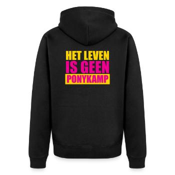 Lustige Sprüche: Het Leven is geen Ponykamp - Unisex Premium Bio Zip Hoodie - Schwarz - Hinten - Nico (187cm)