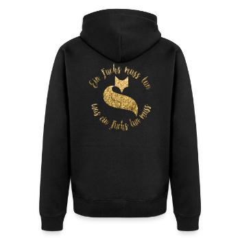 Ein Fuchs muss tun was ein Fuchs tun muss - GOLD - Unisex Premium Bio Zip Hoodie - Schwarz - Hinten - Nico (187cm)