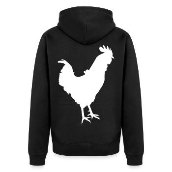 Der Hahn - Unisex Premium Bio Zip Hoodie - Schwarz - Hinten - Nico (187cm)