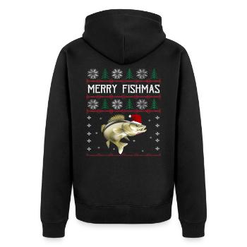 Merry Fishmas Angler Shirt Zander Christmas - Unisex Premium Organic Zip Hoodie - black - Back - Nico (187cm)