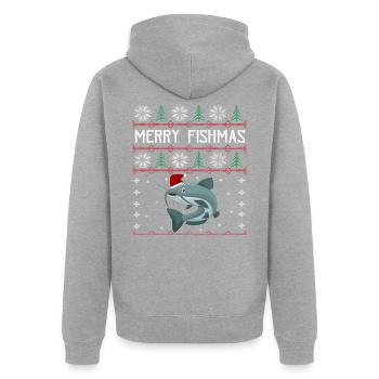 Joyeux Fishmas Anglershirt Wels Noël - Veste à capuche bio Premium Unisexe - gris chiné - Dos - Nico (187cm)