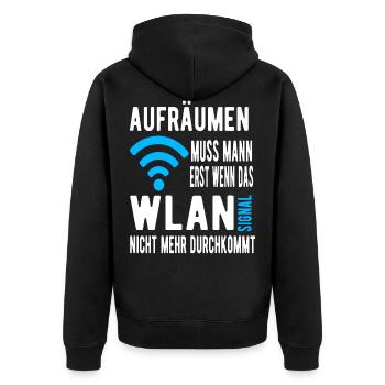 Wlan Signal Aufräumen - Unisex Premium Bio Zip Hoodie - Schwarz - Hinten - Nico (187cm)