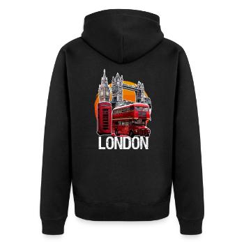 London Doppeldecker Telefonzelle Big Ben Bridge - Unisex Premium Bio Zip Hoodie - Schwarz - Hinten - Nico (187cm)
