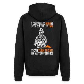 Lustiges Feuerwehr Feuerwehrmann Brandschutz Furtz - Unisex Premium Bio Zip Hoodie - Schwarz - Hinten - Nico (187cm)
