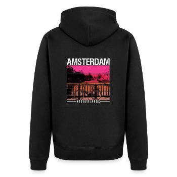 Amsterdam - Unisex Premium Organic Zip Hoodie - black - Back - Nico (187cm)