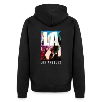 Los Angeles - Unisex Premium Bio Zip Hoodie - Schwarz - Hinten - Nico (187cm)
