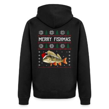 Merry Fishmas Anglershirt Rotbarsch Weihnachten - Unisex Premium Bio Zip Hoodie - Schwarz - Hinten - Nico (187cm)