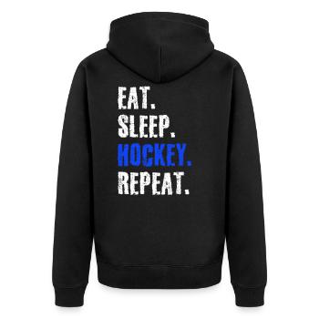 hockey manger dormir répéter - Veste à capuche bio Premium Unisexe - noir - Dos - Nico (187cm)