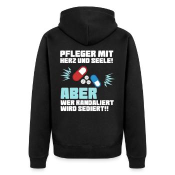 Pflege mit Herz - Altenpfleger Krankenpfleger - Unisex Premium Bio Zip Hoodie - Schwarz - Hinten - Nico (187cm)