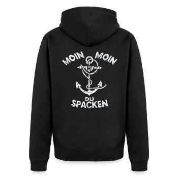 Northern Germany Moin Moin Du Spacken - Unisex Premium Organic Zip Hoodie - black - Back - Nico (187cm)